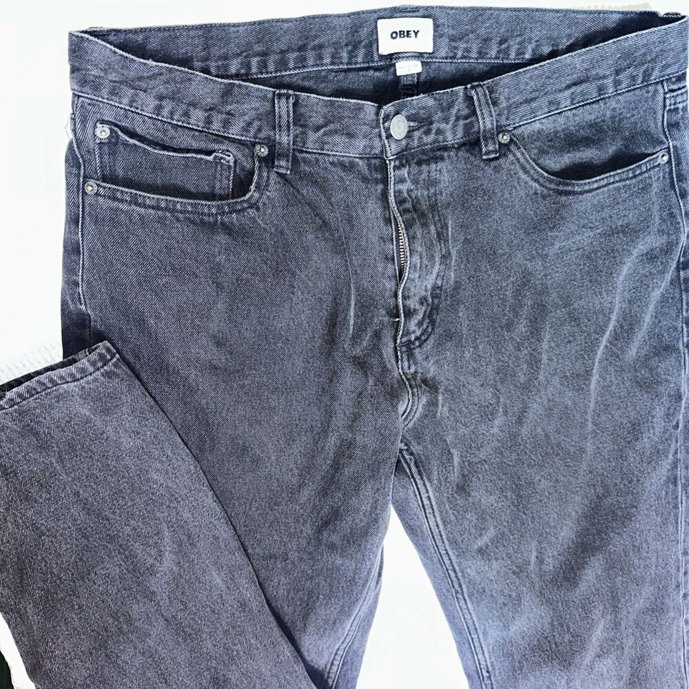 Obey Bigwig Men’s Jeans 36 Black skater distressed